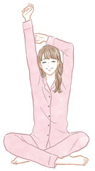 伸びをする女性