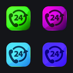 24 Hours Phone Service four color glass button icon