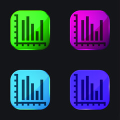 Bar Chart four color glass button icon