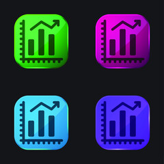 Bar Chart four color glass button icon