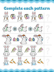Fototapeta na wymiar Complete the pattern Educational game for children. Cartoon vector illustration.