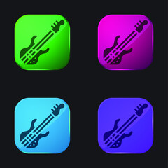 Bass Guitar four color glass button icon