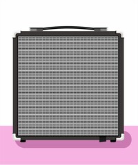 Guitar amplifier and speaker. Concert equipment. Material for rider artist-musician. Rehearsal technique. Music studio theme. Guitar monitoring. Portable monaural speaker system. Vector illustration.