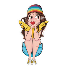 The girl in the rainbow hat. Drawn in digital.