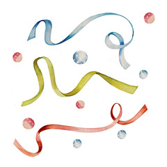 Watercolor illustration of ribbons. Satin ribbons for design
