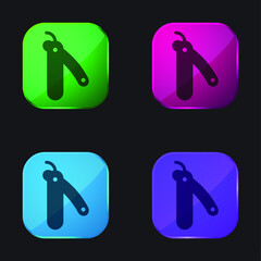 Barber Knife four color glass button icon