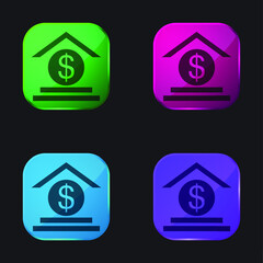 Bank Sign four color glass button icon