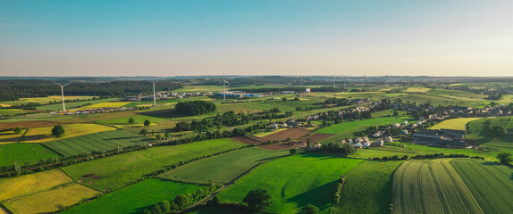 Aerial view of the wind turbines on the Luxembourg - Belgium border