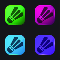 Badminton four color glass button icon