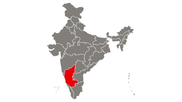 Karnataka state blinking red highlighted in map of India