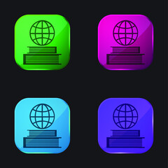 Book And Earth Grid On Top four color glass button icon