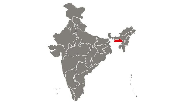 Meghalaya state blinking red highlighted in map of India