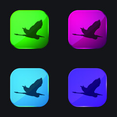 Bird Heron Flying Shape four color glass button icon