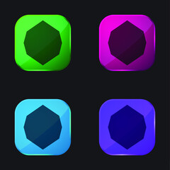 Black Octagon Shape four color glass button icon