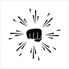 Black hand raised in a clenched fist icon. Freedom sign and protest symbol on white background. color editable