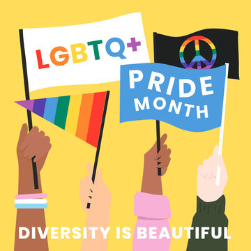 Activists for gay rights waving LGBTQ rainbow pride flags