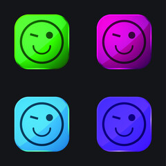 Blink Emoticon Face four color glass button icon