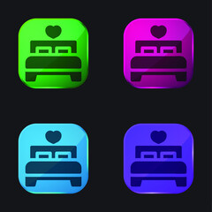 Bed four color glass button icon