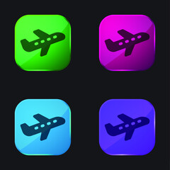 Airplane four color glass button icon