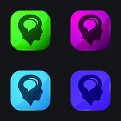 Bald Head With Chat Bubbles Inside four color glass button icon