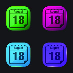 August 18 Daily Calendar Page Interface Symbol four color glass button icon