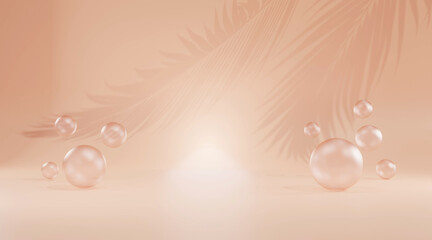 Rosegold scene with geometrical forms for product display. 3D rendering.