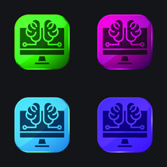 Artificial Intelligence four color glass button icon