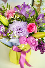 a colorful bouquet of flowers. a bright gift for a woman for a birthday.
