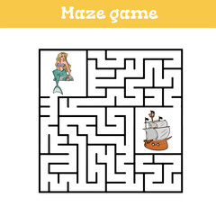 Maze game for children Cute cartoon worksheet . Vector illustration