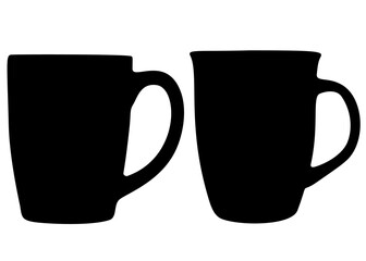 Large tea mugs included. Vector image.