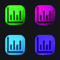 Bar Chart four color glass button icon
