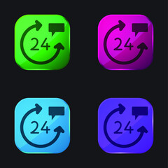 24 Hours four color glass button icon