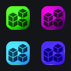 3d Cube four color glass button icon