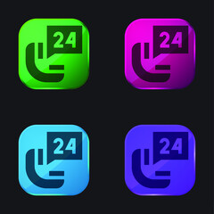 24 Hours four color glass button icon