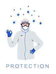 Young doctor wearing medical personal protection suit