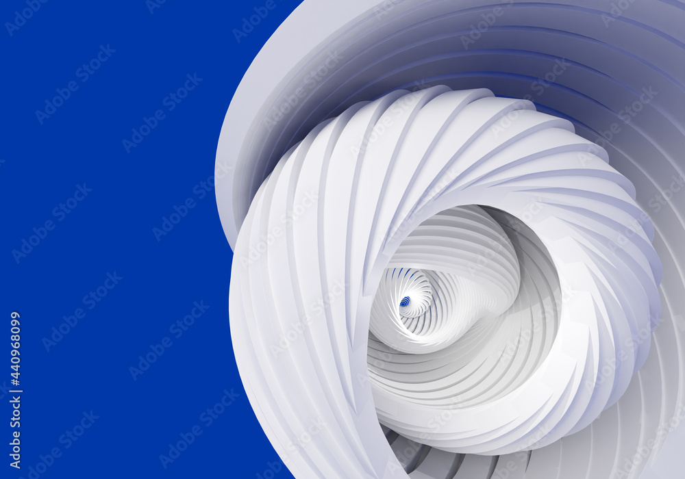 Poster abstract background with white spiral. abstract spiral on a blue background. spiral stretching into 