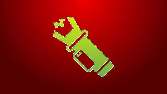 Green line Police electric shocker icon isolated on red background. Shocker for protection. Taser is an electric weapon. 4K Video motion graphic animation