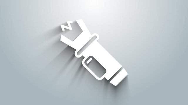 White Police electric shocker icon isolated on grey background. Shocker for protection. Taser is an electric weapon. 4K Video motion graphic animation