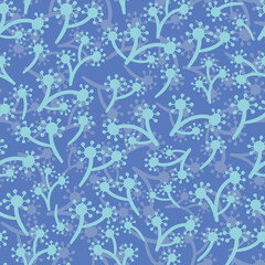 Floral seamless pattern. Vector repeating flowers background of white dandelions elements on blue.