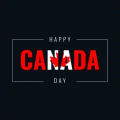 Fotobehang Happy Canada Day Typography with Canadian Flag on Dark Blue Square Banner Background. Design Template Good for Canada Day Social Media Post © Vector Archive
