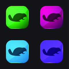 Beaver Facing Right four color glass button icon