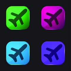 Airplane four color glass button icon
