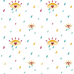 Fototapeta premium watercolor seamless rain pattern with eyes