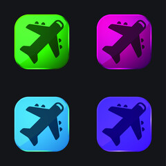 Airplane four color glass button icon