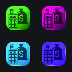 Accounting four color glass button icon