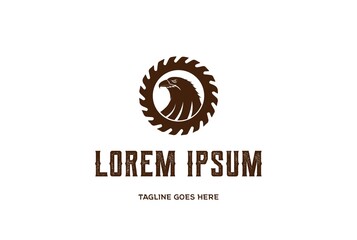Eagle Falcon Hawk with Circular Saw Blade for Carpentry Craft Logo Design Vector