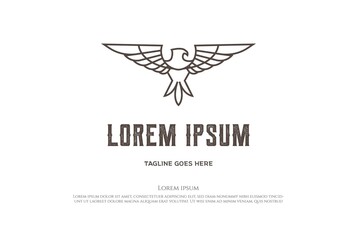 Strong Eagle Hawk Falcon Bird Monogram Line Outline Logo Design Vector