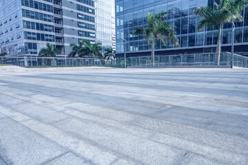 Ground empty mirror on the glass curtain wall of Nansha CBD, Guangzhou, China