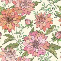 Seamless pattern with hand drawn chrysanthemums