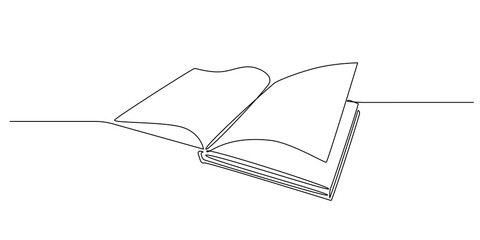 Continuous one line drawing Opened book with pages. Education library concept and back to school theme in simple linear style. Vector illustration